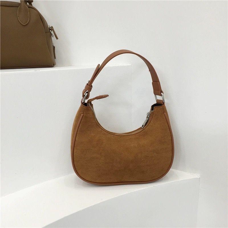 

Нишевая сумка-полумесяц модный единичный предмет осень-зима ощущение высокого класса замшевая замшевая поверхность портативная сумка подмышку полукруглая сумка-полумесяц коричневый