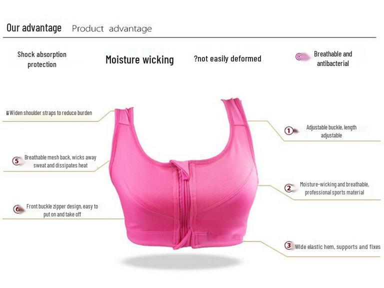 High-Impact Wirefree Shockproof Adjustable Sports Bra with Front Zip