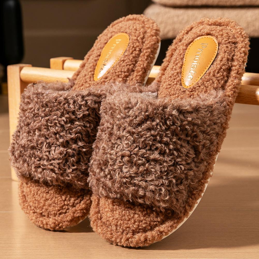 

Тапочки из пены с эффектом памяти женские пушистые на платформе подошва из ТПР теплые домашние туфли зимние нескользящие удобные 42-43 коричневый