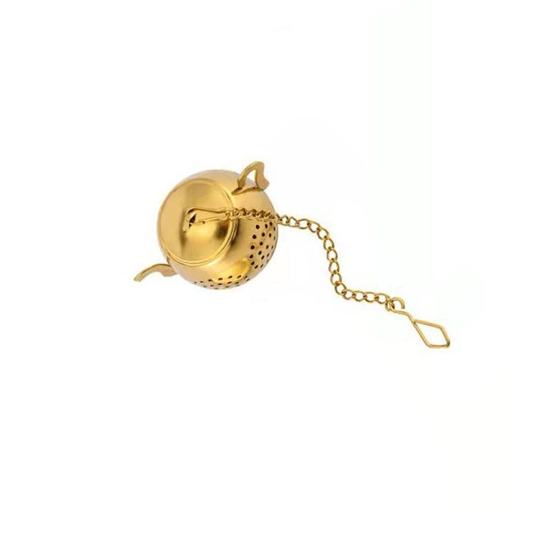 Metal Tea Strainer Teapot Shape Loose Tea Infuser Stainless Steel Leaf Tea Maker Strainer Chain Drip Tray Herbal Spice Filter