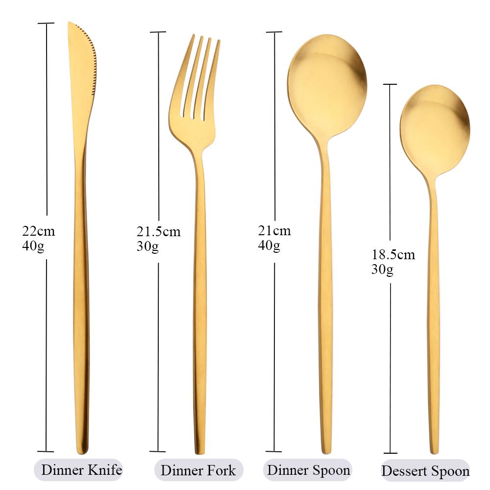 JANKNG 24Pcs Matte Dinnerware Golden Knife Fork Dessert Spoons Flatware Set Stainless Steel Cutlery Set Kitchen Silverware Set