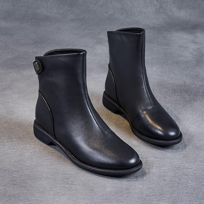 Leather Martin Boots Women's British Style 2026 New Trendy Chelsea Small Short Boots Flat Bottom Pointed Thin Women's Boots