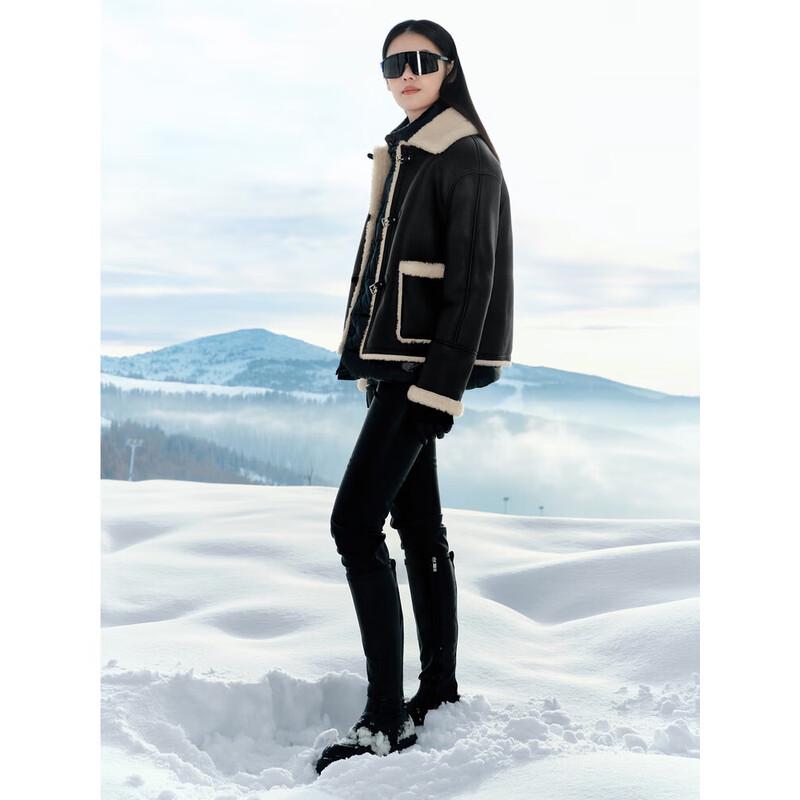 

JOOZE Anna Cow Fashion Fur-Trimmed Wool Coat M