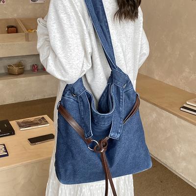 Large Capacity Commuter Tote Bag Women Shoulder Crossbody Bag Denim Bag