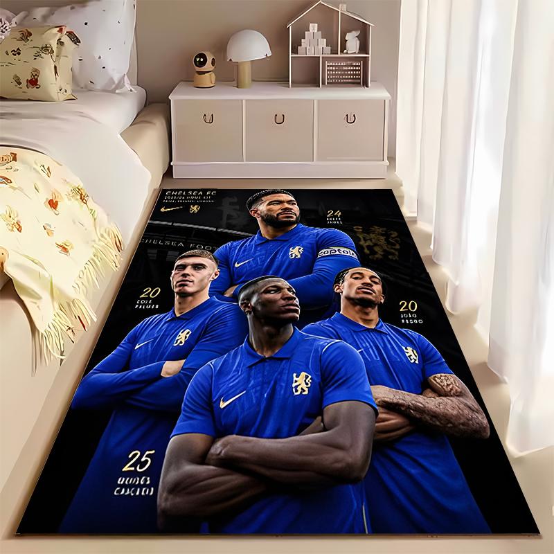 Sports Area Rug, Chelsea FC 2024 25 Squad Blue Captain Poster, Fan Cave Decor, Non-Slip Mat