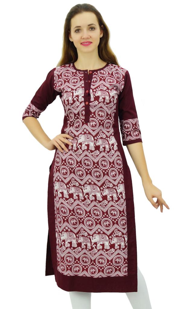 Phagun Women's Designer Straight Black Kurta 3 4 Sleeve Printed Casual