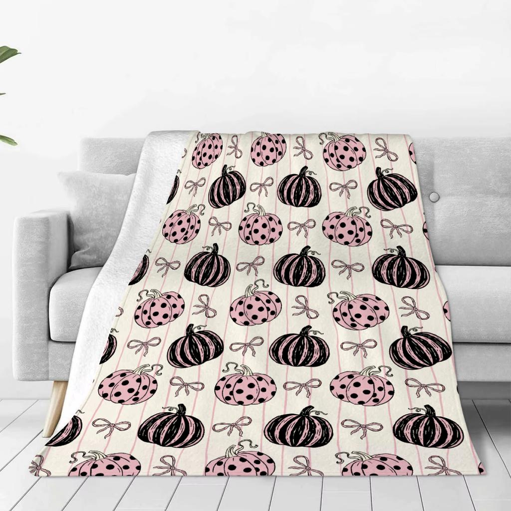 Black Blanket Happy Halloween Pumpkin 3D Printed Soft Flannel Blanket for Home Living Room Bedroom Halloween Decor Birthday Gift