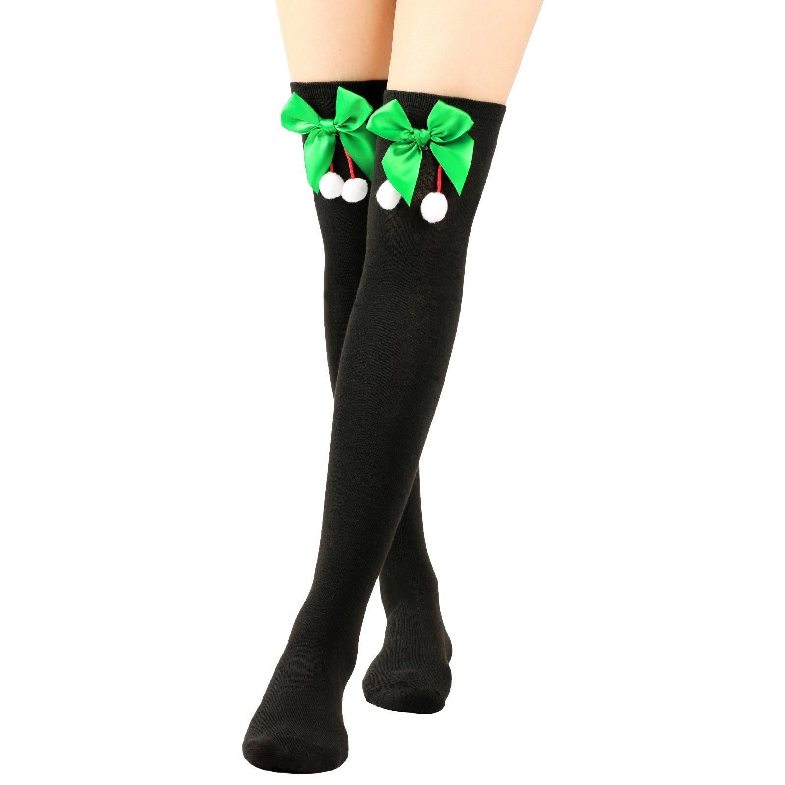 

Women s Bowknot Christmas Stocking Pom-pom Socks Over-the-knee Socks One Size