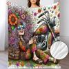 Bohemian Retro 60s Hippie Woman & Motorcycle Print Flannel Blanket - Soft Warm All-Season Bedspread with Psychedelic 1960s Design, Multicolor Vintage 
