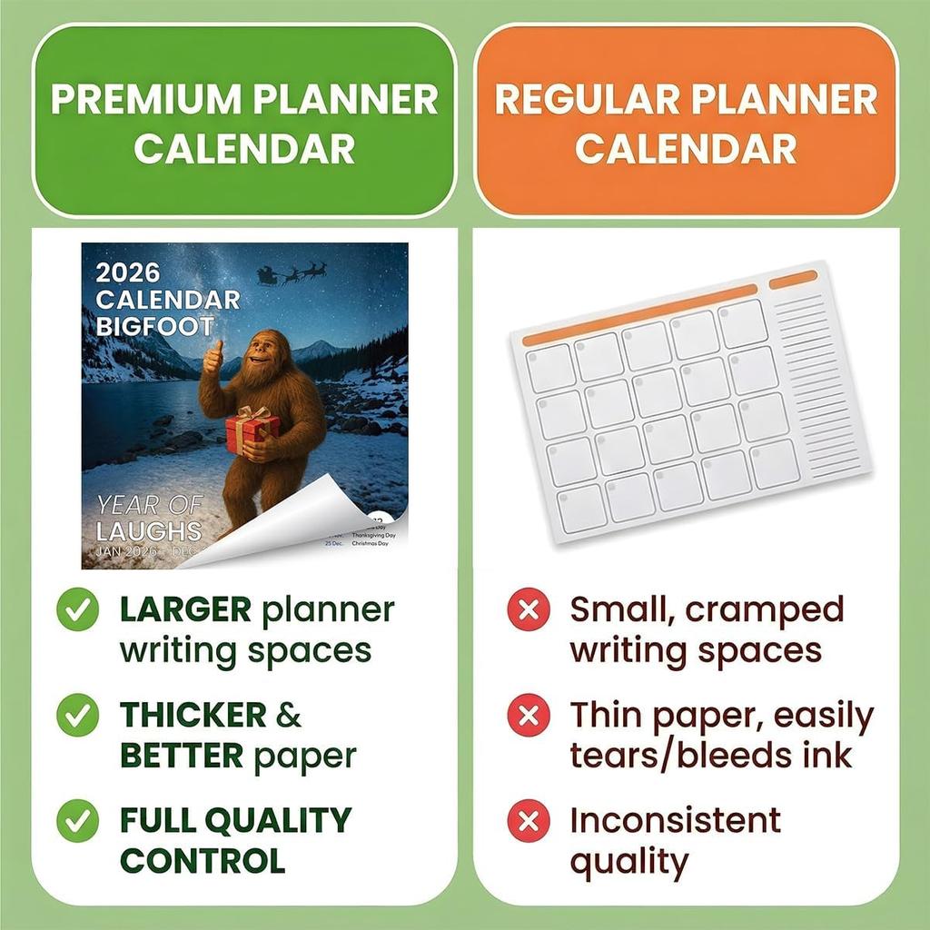 Bigfoot Calendar 2026 Monthly Wall Calender 12 Month, Funny Cryptid Calendar 2026, Bigfoot Gifts, White Elephant or Gag Gift, Sasquatch Gifts for Men