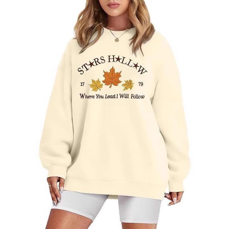 2025 Women's Crew Neck Sweatshirt with Autumn Leaf Pattern Print - New Autumn/Winter Style