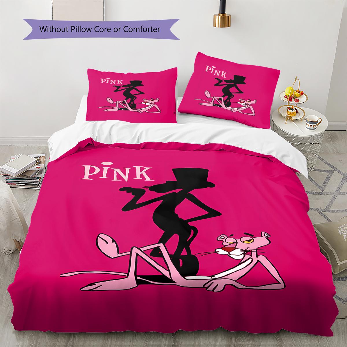 

Pink Panther Pattern Bedding,Quilt Set Quilt Cover Pillowcase Home Birthday Gift (1 * duvet cover + 2 * pillowcase, without core) 240x220cm