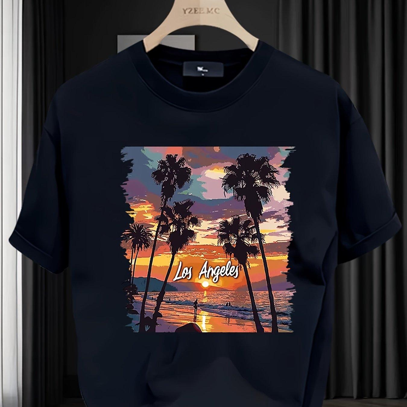 

Men S Los Angeles Sunset Graphic T-Shir Cotton Casual Crew Neck Short Sleeve Tee Vibrant Summer Print Men Clothing 4XL