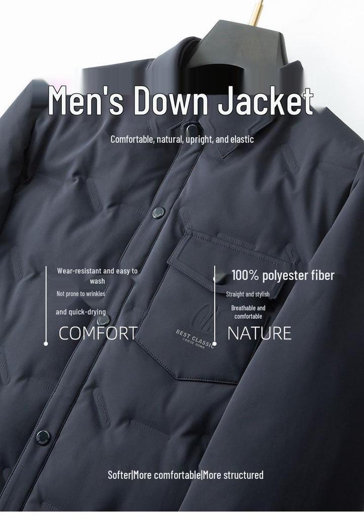 Men's Luxury White Duck Down Jacket - 2026 Autumn/Winter, Warm Thickened Business Shirt Style Coat, Trendy & Lightweight.