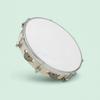Wooden Tambourine White Drumhead with Metal Discs Handheld Hand Drum