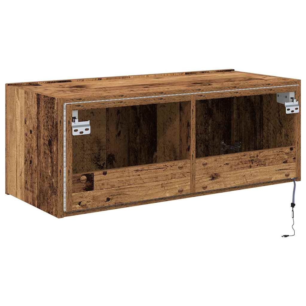 Wall Mounted TV Cabinet with LED Lighting Reclaimed Wood Look 80 x 35 x 31 cm Engineered Wood