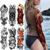 Full Arm Tattoo Sticker Full Arm, Big Picture Lion Tiger Wolf Animal Big Flower Arm Tattoo Sticker