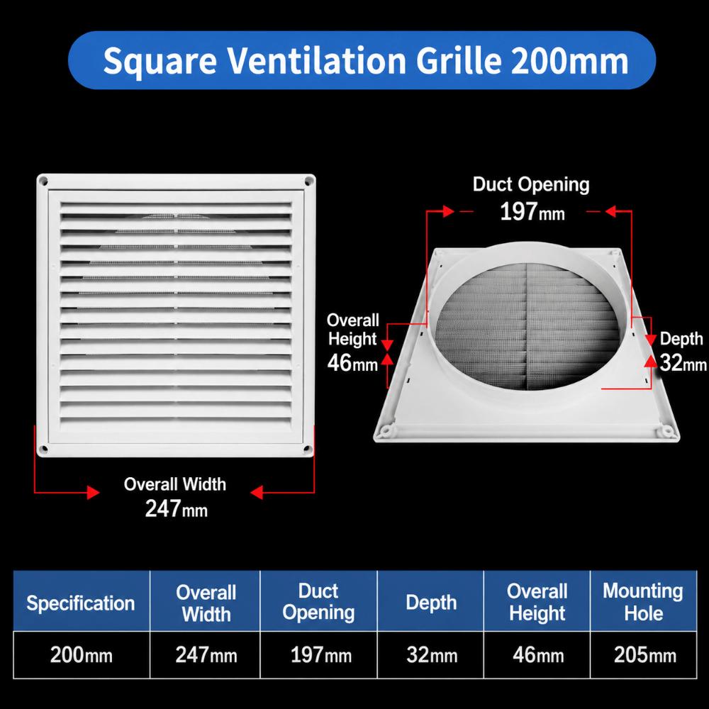 Plastic Vent Grille Square Pipe Vent Easy Install Wall Vent