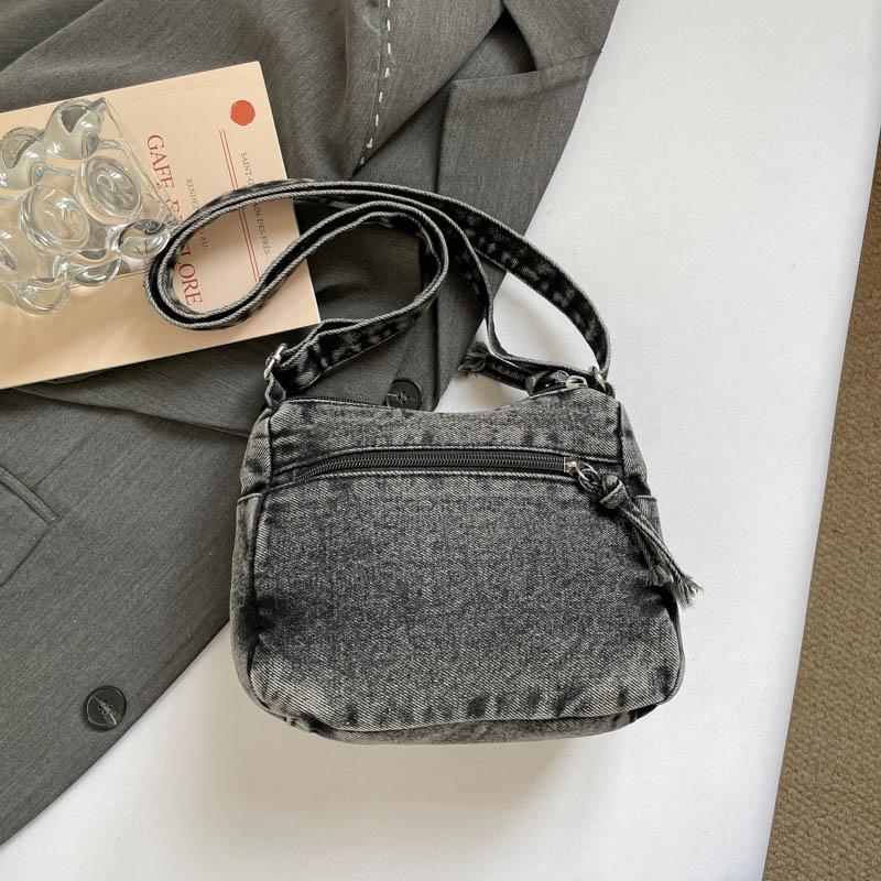 Lightweight Denim Zipper Crossbody Bag Stitching Line Embroidery Decoration Bag Hot Sale Casual Youth Women's Shoulder Bags