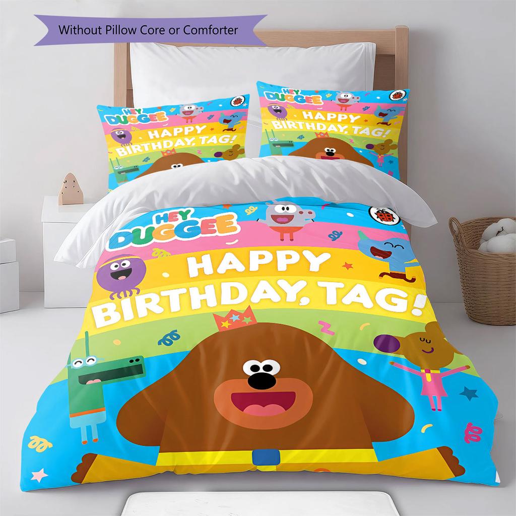 Biancheria da letto con motivo Hey Duggee, Set piumone Copripiumino Federa Regalo di compleanno per la casa(1 * copripiumino + 2 * federa, senza nucleo)