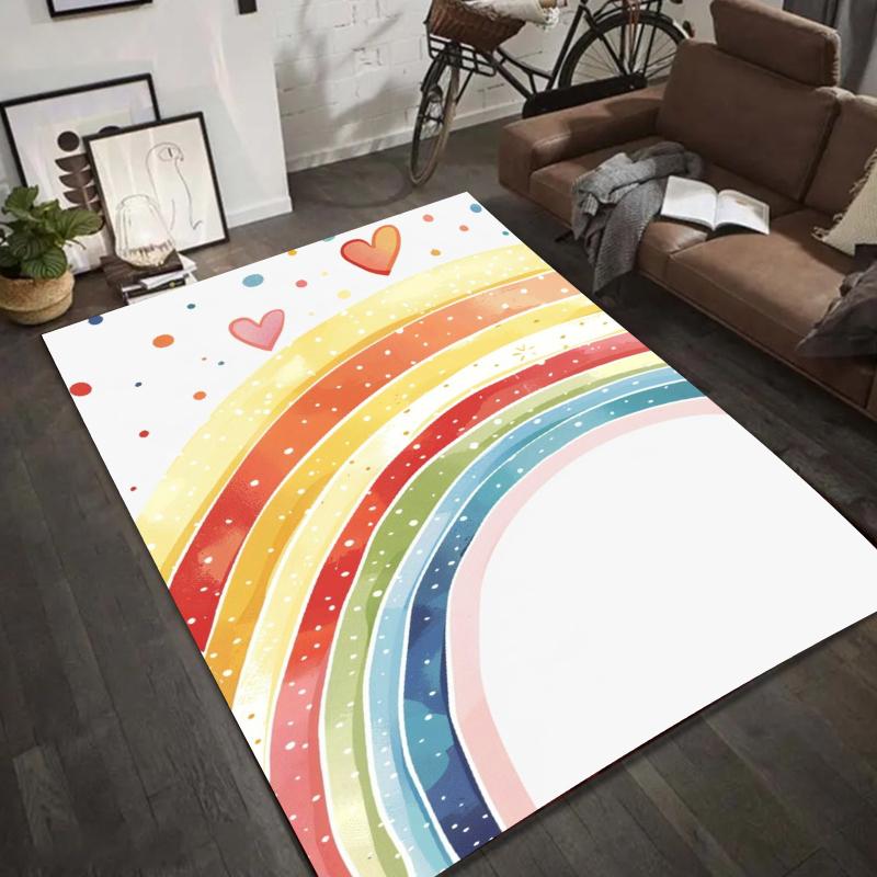 Rainbow Swirl Watercolor Rug - Colorful Abstract Waves Carpet Mat for Living Room Home Decoration Living Room Decoration