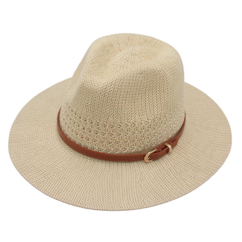 Not Afraid Of Deformation Italian Retro Jazz Hat Leather Buckle Top Hat Flat Brim Versatile Panama Cloakroom Decorative Wide Brim Hat