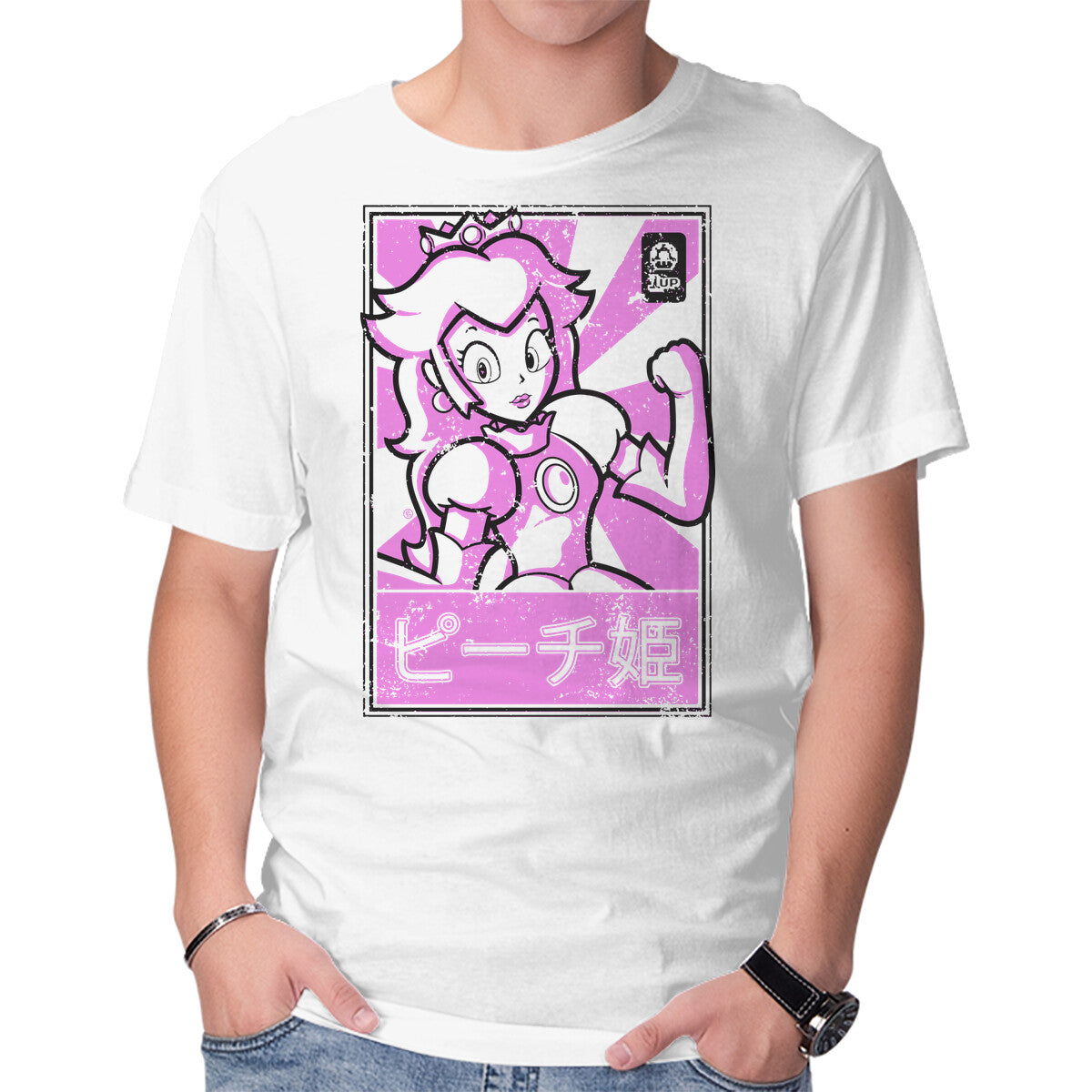 Unisex Crew Neck T-Shirt Peach Japan Graphic Short Sleeve Casual Tee M