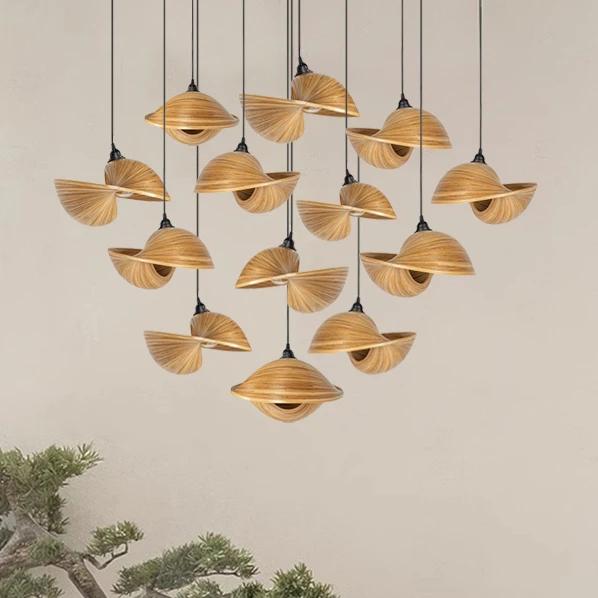 Bamboo Weaving Pendant Lamp dining room Parlor kitchen Hanging lamp Creative Coffee country Decor Light fixture