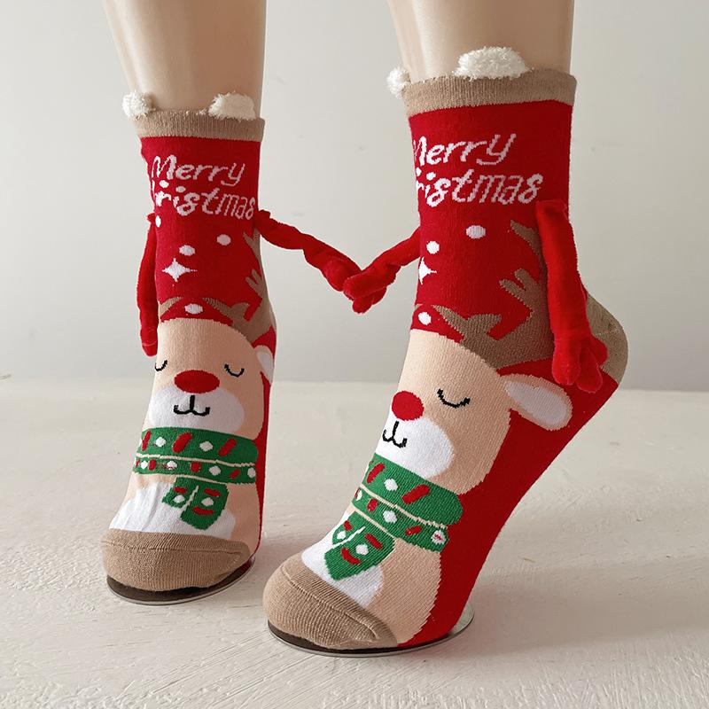 Christmas Socks Thin Autumn and Winter Cotton Socks Magnetic Magnet Hand Socks Halloween Socks Men and Women 17X11CM