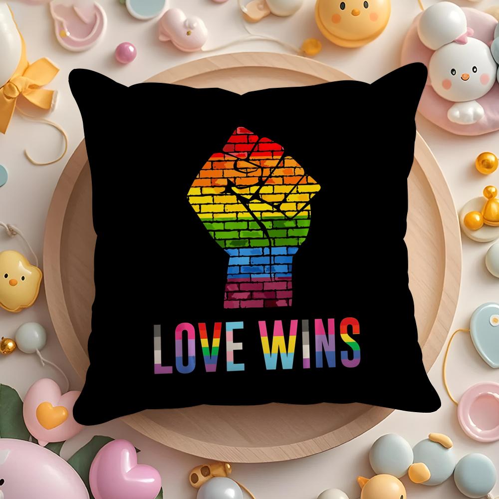 Pride Month Rainbow Cushion Cover Plush Fabric Soft Double-Sided Printed Sofa Warm Winter Home Gift Pillow Case