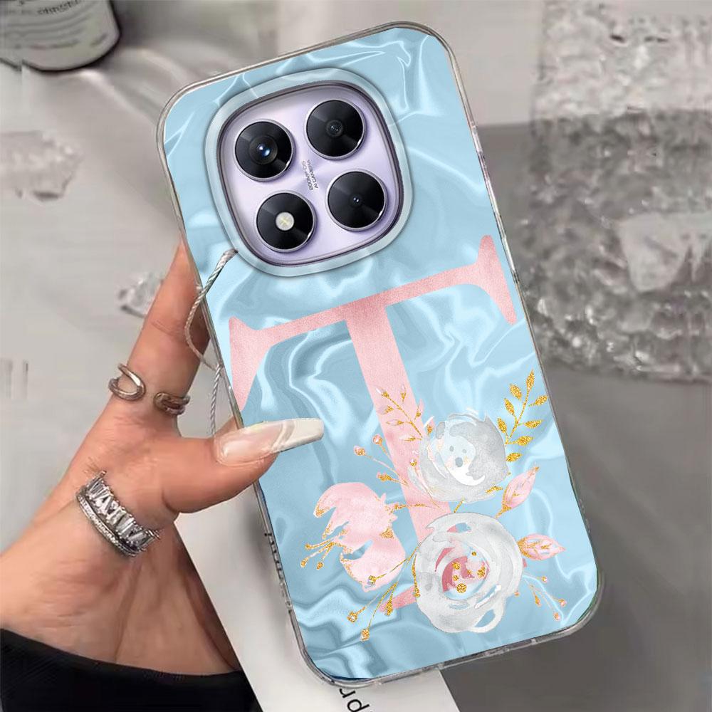 Pink Bule Couple A-Z Letter Flower Shockproof Phone Case For Xiaomi Redmi A5 A3 A4 A1 A2 9A 9C 9 10 Silicone Shell Back Cover