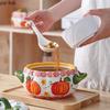 Double Ear Ceramic Bowl with Lid Pumpkin Soup Bowls Pig Oil Tank Storage Tank Stew Pot Dining Plate Dessert Bowl Noodle Bowls