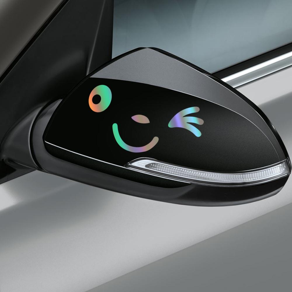 2pcs Cute Cartoon Smiling Face Car Creative Stickers For Motorcycle Truck Rearview Mirror Auto Styling Decoration Accessories