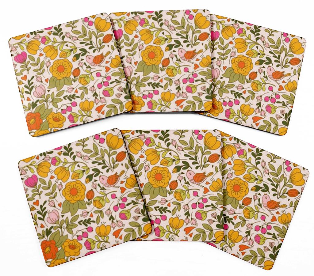 Inkdotpot Set of 6 Drink Coasters Decorative Non,Slip Cork Base 4-inch Square Printed Coasters Easy Clean