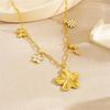 Gold Paperclip Chain Necklace with Flower and Butterfly Charms