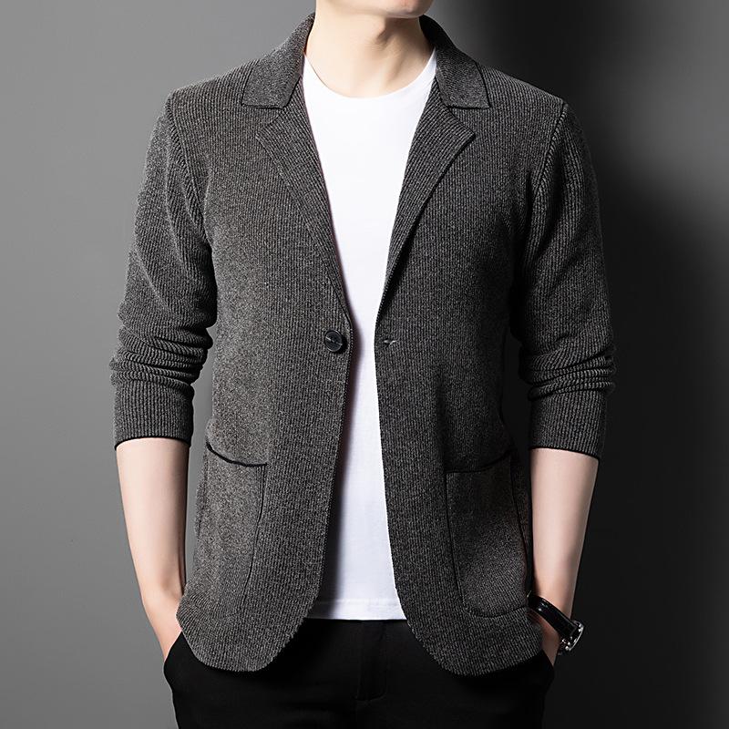 Knitted Cardigan Sweater Men Autumn Youth Business Knitted Blazer Suit Casual Men