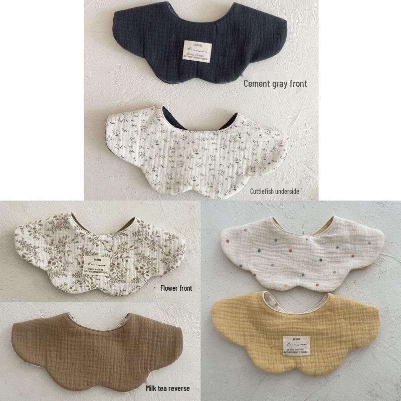 Pure Cotton Korean-Style Baby Drool Bib - Lightweight, Absorbent, Anti-Spit Up, Petal Design