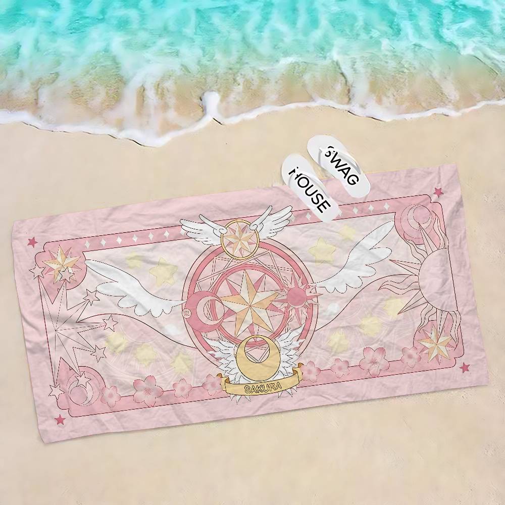 Cardcaptor Anime Sakura Microfiber Printed Beach Towel Mountain Climbing Yoga Beach Swimming Running Absorbent Soft Towel