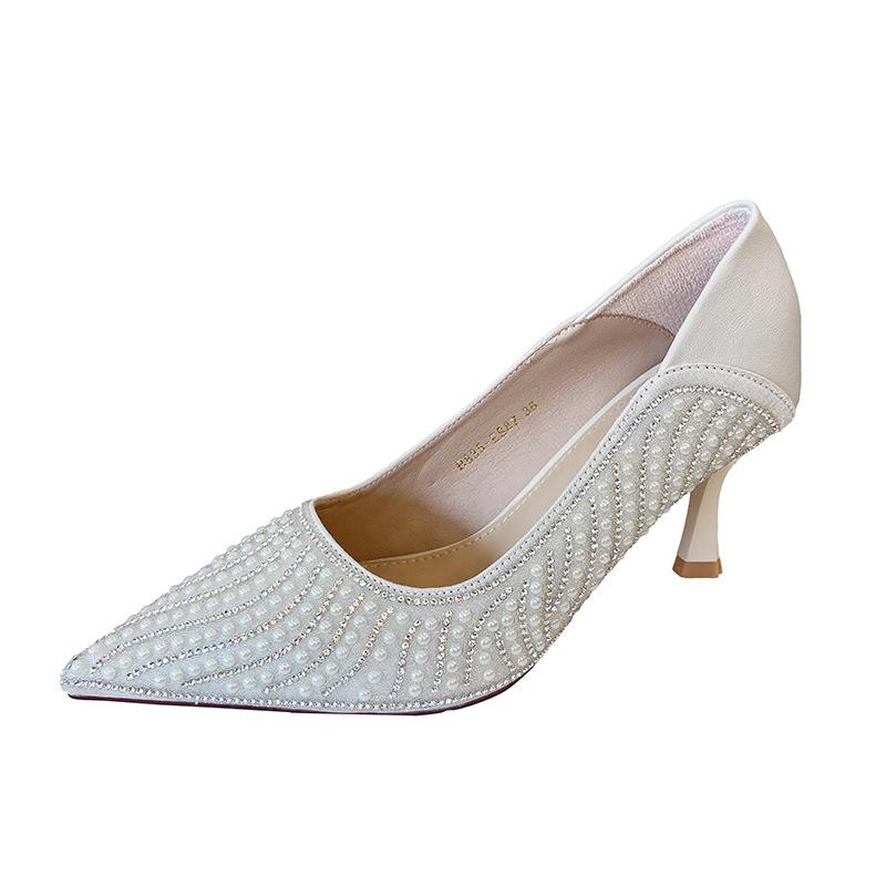 B835-ES87 Zigeuner spitze Zehen flacher Ausschnitt hohe Absätze Damen 2025 neu Frühling und Sommer Braut Hochzeit Stiletto Hochzeitsschuhe