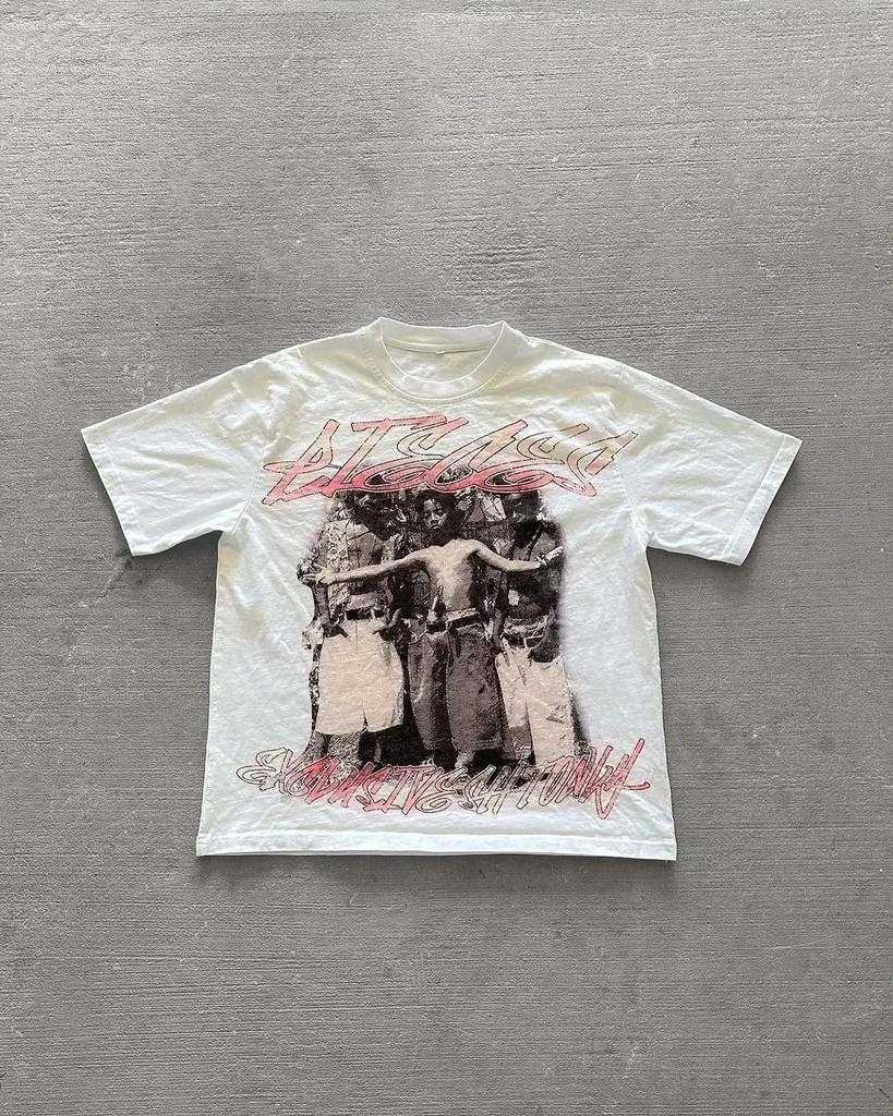 2026 American Retro Letter Print Oversized T Shirt Y2K Streetwear Hip Hop Crew Neck Loose Casual Harajuku Fashion Street Goth Top