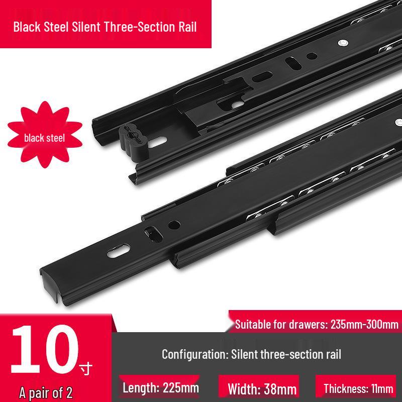 Утолщенная Нержавеющая Сталь Демпфирующий Буфер Бесшумная Черная Направляющая для Выдвижного Ящика