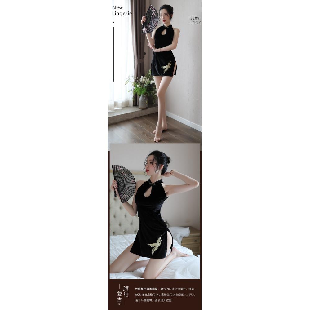 Sexy Cheongsam Flannel Passion Clothes Antique Sexy Underwear Women's Uniform Embroidery Slim Pajamas Wholesale Filling Cloud