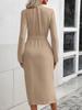Autumn Solid Color Waist-Tied Turn-Down Collar Slit Dress for Women