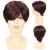 Mens Short Straight Brown Wig With Long Fluffy Bangs Synthetic Hair Daily Wear