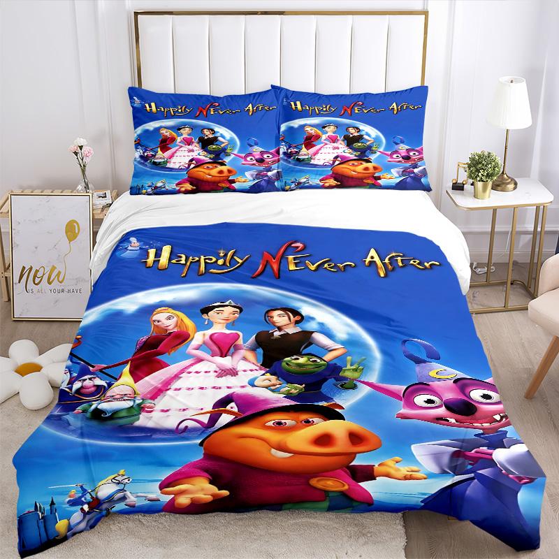 Happily Never After Print 3Pcs Bedding Set,Duvet Cover with 2 Bedro,Pillowcase Home Birthday Gift