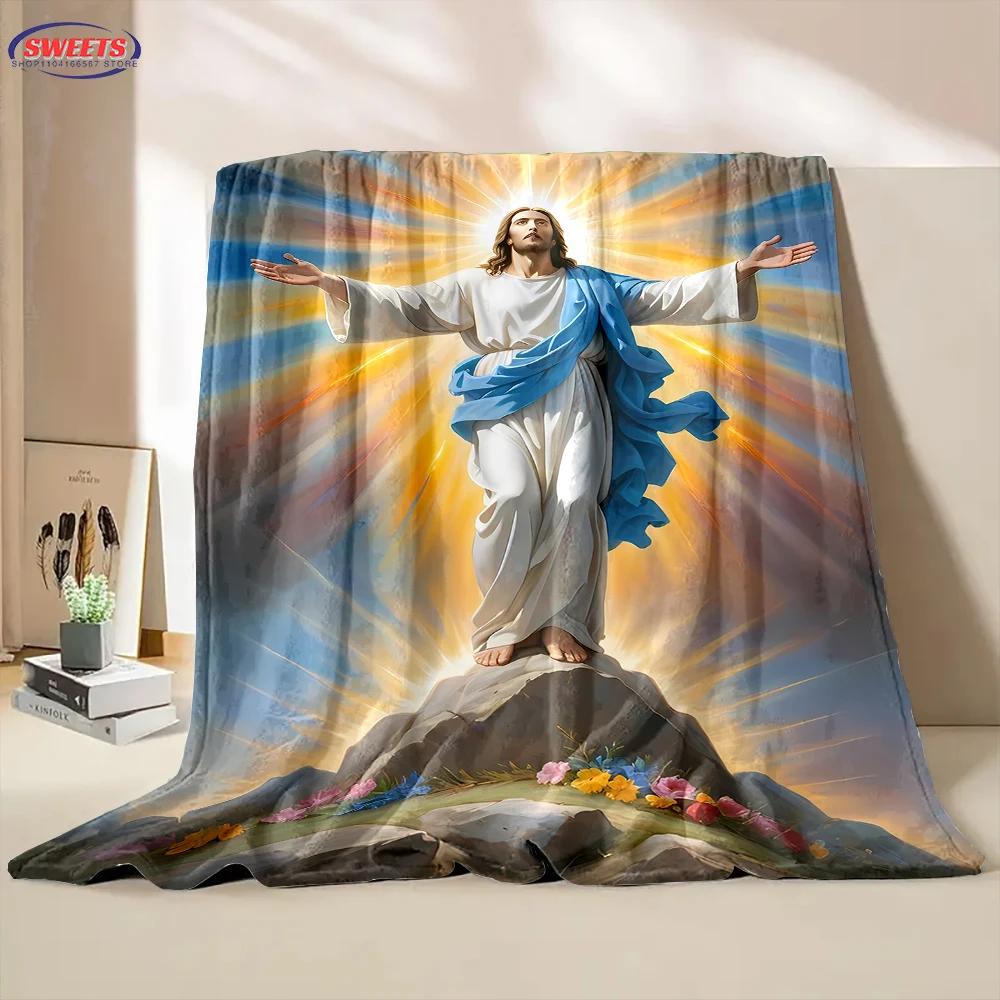 1PC Warm and Cozy Flannel Blanket, Cross Jesus Blanket, Sofa Bedroom Office Leisure Nap Cover Blanket, Machine Washable Blanket