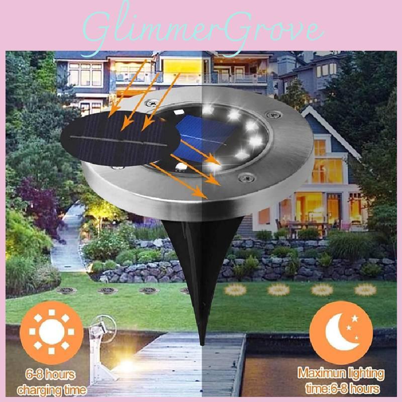 Outdoor Stainless Steel 8 Led Solar Ground Lights Waterproof For Garden Lawn Patio