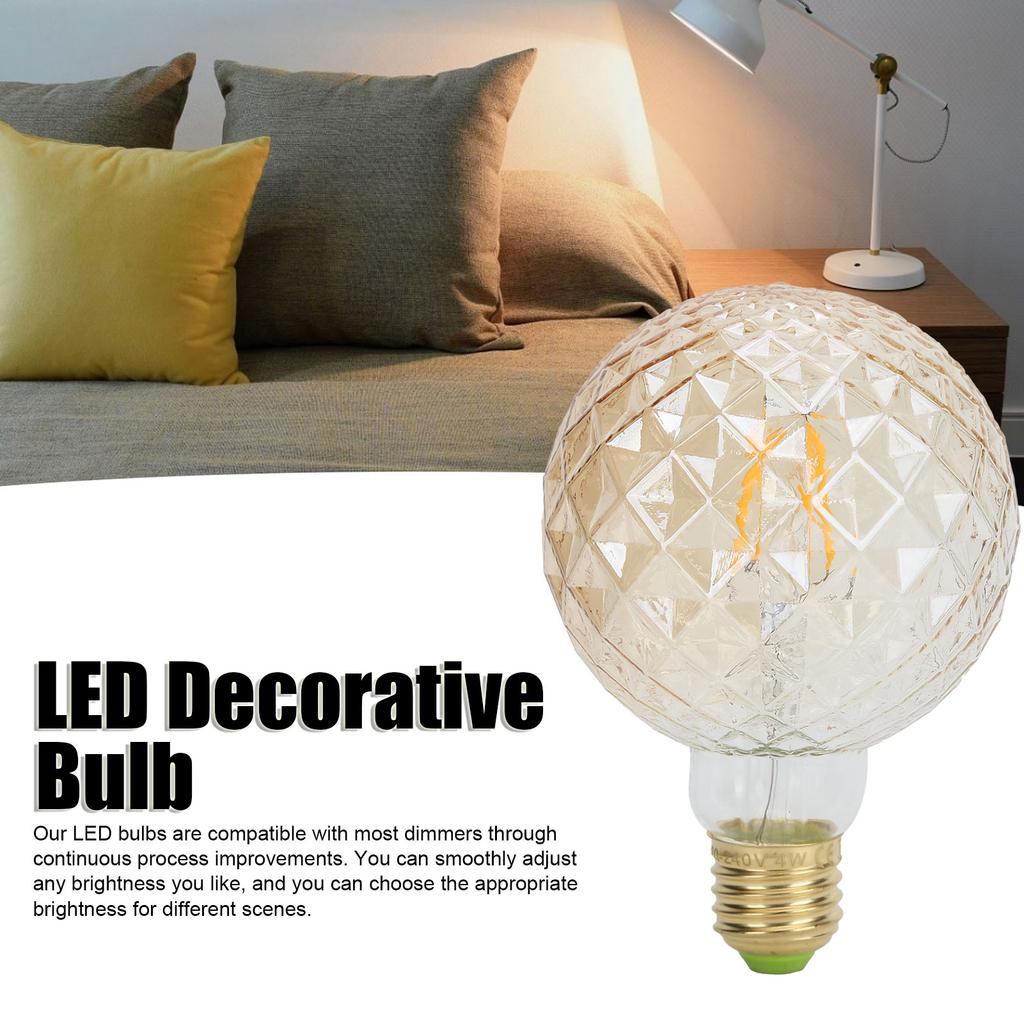 220V LED Decorative Bulb E27 4W G95 Glass Bulb High Brightness Filament Lamp Vintage Light Bulb for Living Room Bedroom