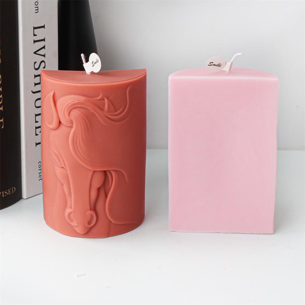 DIY Half cylindrical horse head statue candle silicone mold horse sculpture resin mold gypsum concrete cement silicone mold