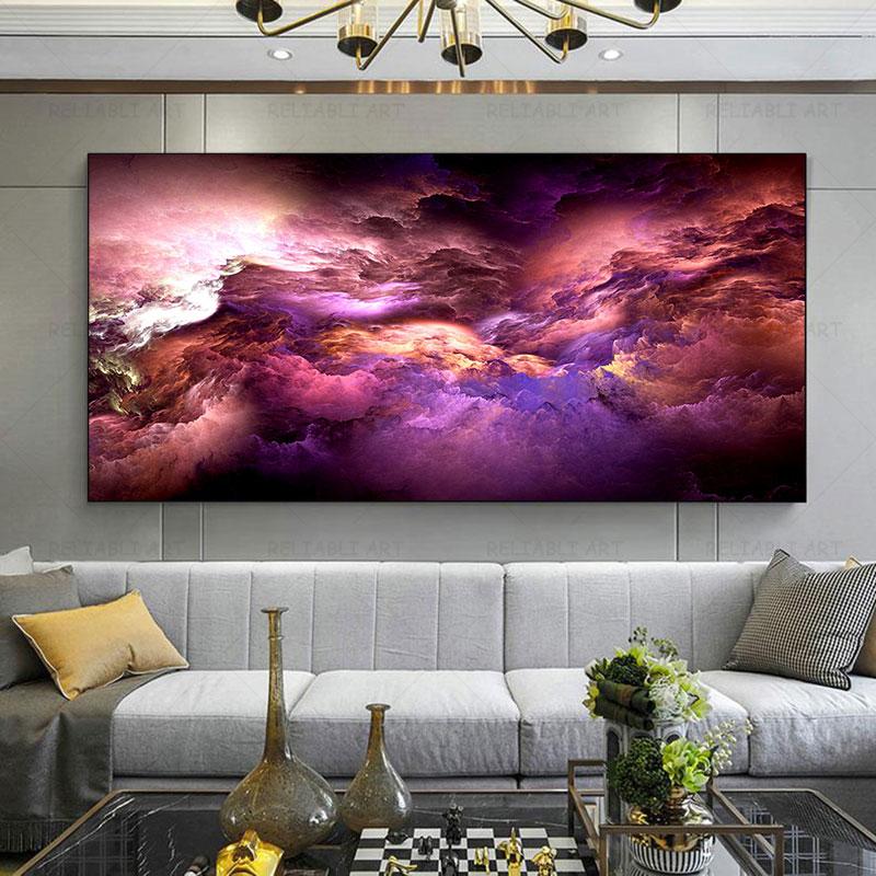 Abstract Colorful Clouds Canvas Painting Golden Purple Light Posters and Prints Wall Pictures For Living Room Decoration Cuadros